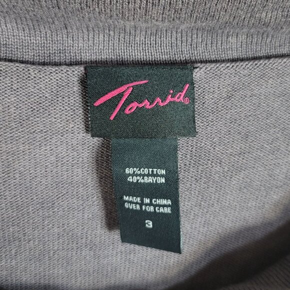 Torrid Pullover Sweater Gray 3X Long Sleeve Ribbed Trim Tunic Tight Knit Cowl - Picture 5 of 5